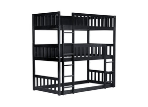 English Elm Twin Triple Rubberwood Bunk Bed with Ladders & Guardrails, Space-Saving Modular Design for Families Black W504S00173