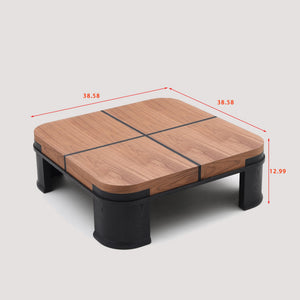 English Elm French Classic Square Coffee Table with Walnut Elm Veneer Top for Living Room T5686P508399