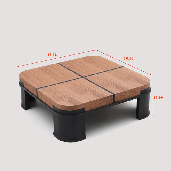 English Elm French Classic Square Coffee Table with Walnut Elm Veneer Top for Living Room T5686P508399