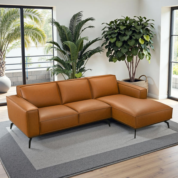 English Elm Brenham Vegan Leather Right Chaise Sectional with Mid Century Metal Legs B183S00208