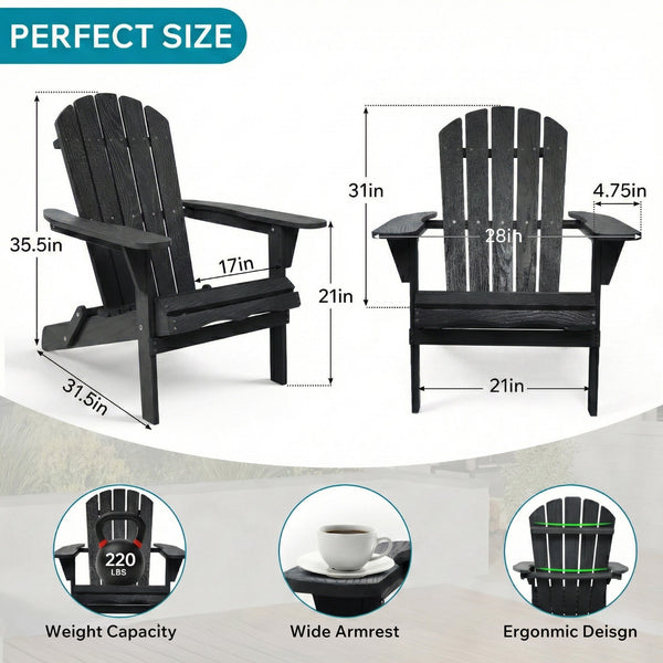 English Elm Wood Solid Hemlock Folding Adirondack Chair Uv Resistant Embossed Grain Outdoor Patio W1390P462290