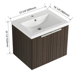 English Elm 24 Inch Silver-Brown Stripe Wall-Mounted Vanity with Resin Sink, Soft-Close Doors & Ample Storage W999P204936