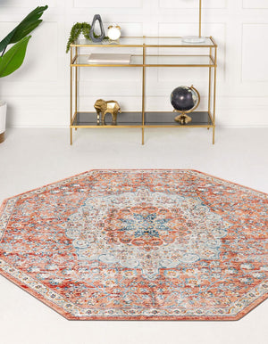 Unique Loom Newport Elms Machine Made Medallion Rug Red, Ivory/Light Blue/Terracotta/Rust Red 7' 1" x 7' 1"