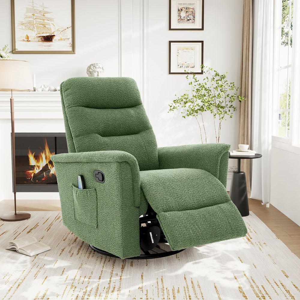 English Elm Manual Recliner Swivel Rocker Boucle Chair with 8-point Massage for Nursery or Living Room Green N763P363763F