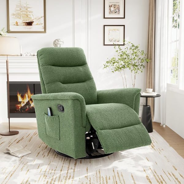 English Elm Manual Recliner Swivel Rocker Boucle Chair with 8-point Massage for Nursery or Living Room Green N763P363763F
