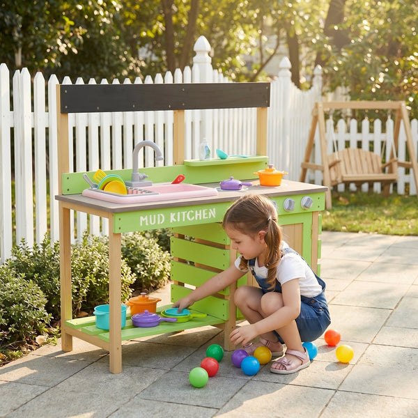 English Elm Kids Solid Wood Outdoor Mud Kitchen with Water Station and Imaginative Cooking Play W2640P454243