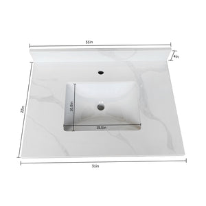 English Elm 31-inch Carrara Quartz Vanity Top Undermount Sink Backsplash Marble Look Bathroom W2699P459403