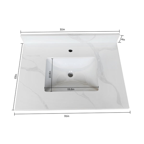 English Elm 31-inch Carrara Quartz Vanity Top Undermount Sink Backsplash Marble Look Bathroom W2699P459403