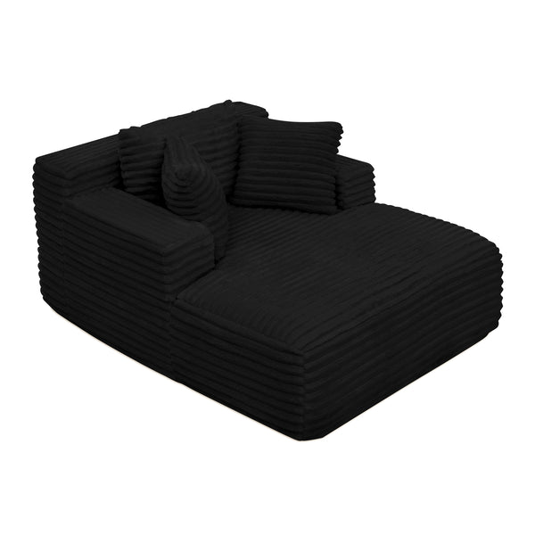 English Elm Living Compressed Chaise Lounge Foam Sofa Bed with Plush Corduroy Upholstery, Deep Seat Cloud Comfort Black W1413P298040