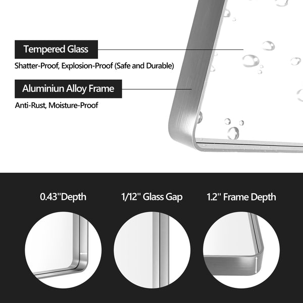 English Elm 22x30 HD Tempered Glass Mirror with Anti-Rust Aluminum Frame, Explosion-Proof Membrane & Easy Z-Bar Mounting Brushed Nickel T3757P347049