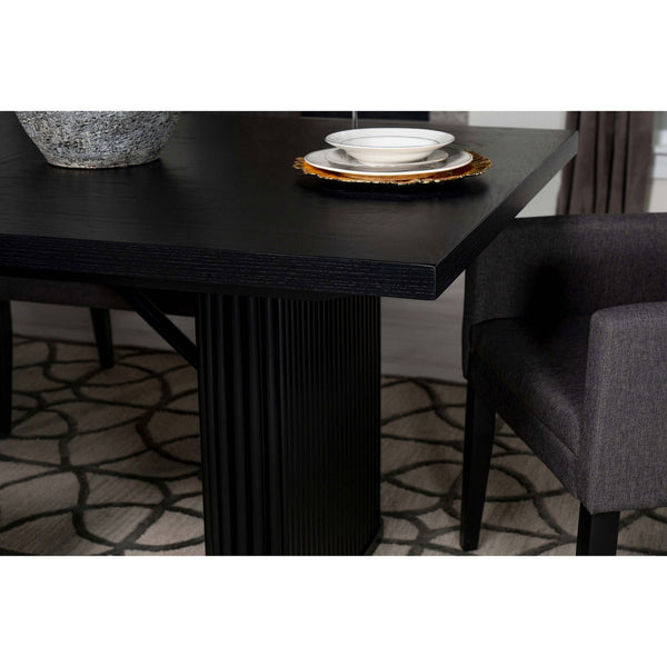 English Elm Houston Oak Top Black Double Pedestal Dining Table with Fluted Legs, Metal Braces & Transitional Charm B062S01220