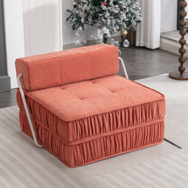 English Elm Green Chenille Floor Sofa Convertible Futon Chair with Modular Sleeping Support Orange W3612P376633