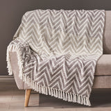 Christopher Knight Home® Cozy Chevron Cotton Throw Blanket in Beige and Gray for Year-Round Comfort & Style