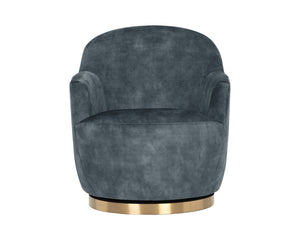 Sunpan Casey Swivel Lounge Chair - Elegant Modern Barrelback Design with Gold Stainless Steel Base Nono Petrol