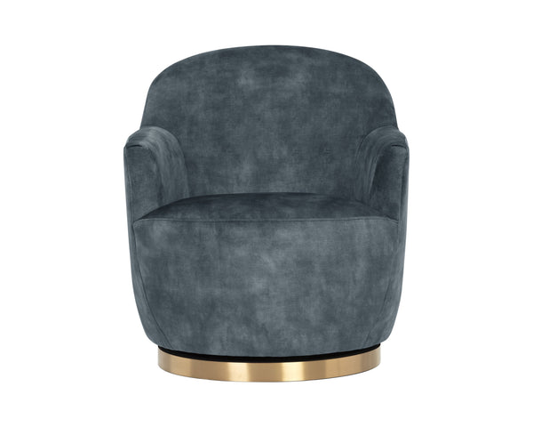 Sunpan Casey Swivel Lounge Chair - Elegant Modern Barrelback Design with Gold Stainless Steel Base Nono Petrol