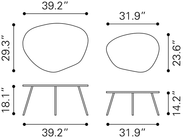 Castelo Coffee Table Set (2-Piece) Brass & Black 109843 Zuo Modern