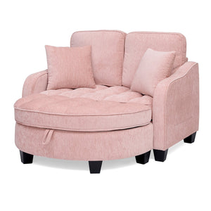 English Elm Two-seater Corduroy Loveseat with Sculptural Asymmetric Design and Hidden Ottoman Storage Pink W487S00465