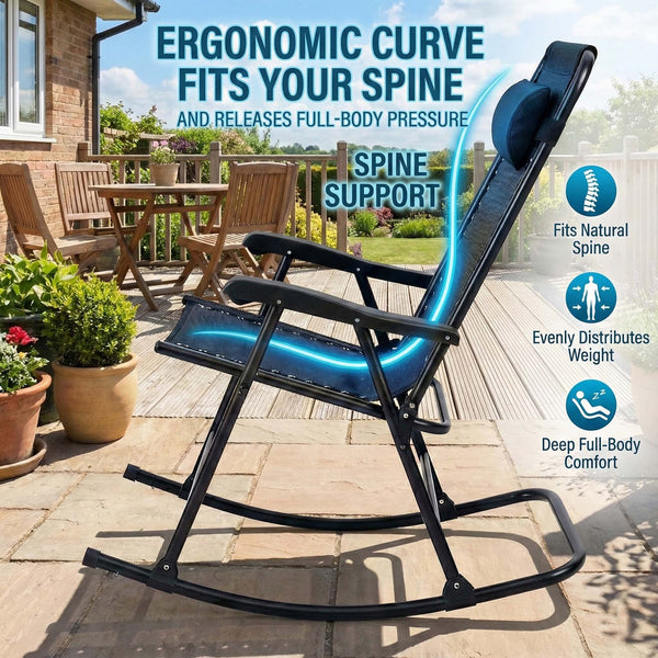 English Elm Patio Folding Rocking Chairs Set of 2 with Mesh Seat and Adjustable Headrest W5159P451092