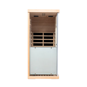 English Elm Large Hemlock Glass Infrared Sauna with Bluetooth Led Light and Left Swing Door W2611S00006