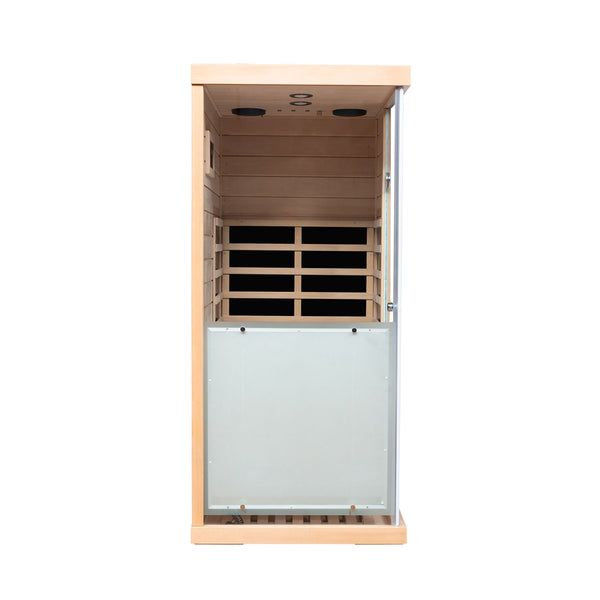 English Elm Large Hemlock Wood Infrared Sauna with Glass Front Bluetooth Audio and Red Light Therapy W2611P204516