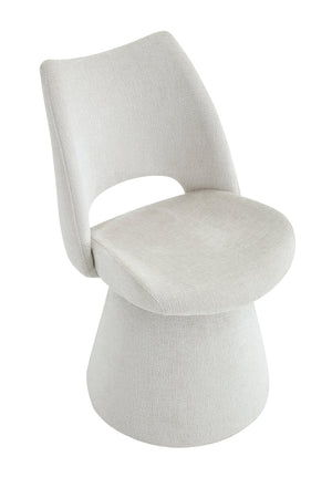 English Elm Modern Chenille Linen Accent Chair Sculptural Hollow Back Swivel Seat for Dining Vanity Off White W3493P452649