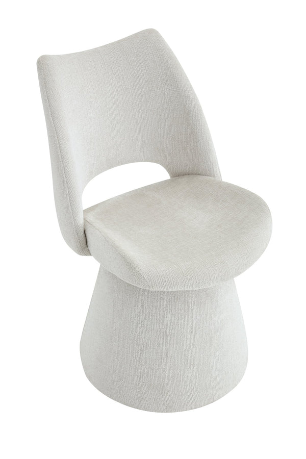 English Elm Modern Chenille Linen Accent Chair Sculptural Hollow Back Swivel Seat for Dining Vanity Off White W3493P452649