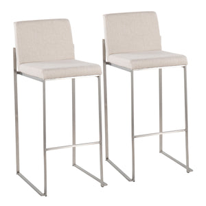 English Elm Fuji High Back Barstools - Set Of 2 In Stainless Steel & Beige Fabric For Modern Comfort & Style B202P222190
