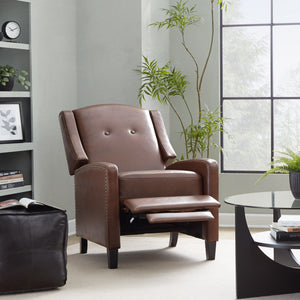 English Elm Stanley Tufted Faux Leather Manual Recliner with Black Wood Base for Living Room B202P471349