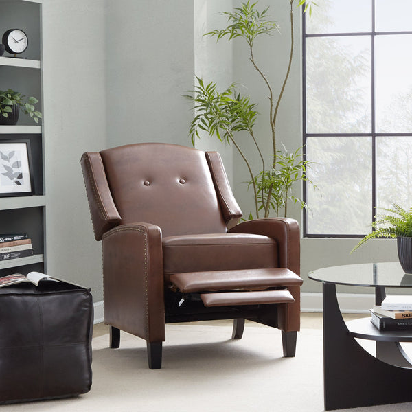 English Elm Stanley Tufted Faux Leather Manual Recliner with Black Wood Base for Living Room B202P471349