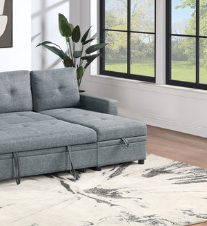English Elm Black Polyfiber Convertible Sectional Sofa with Pull-Out Bed, Reversible Storage Chaise, 2-Pc Modern Living Room Seating B011S01020