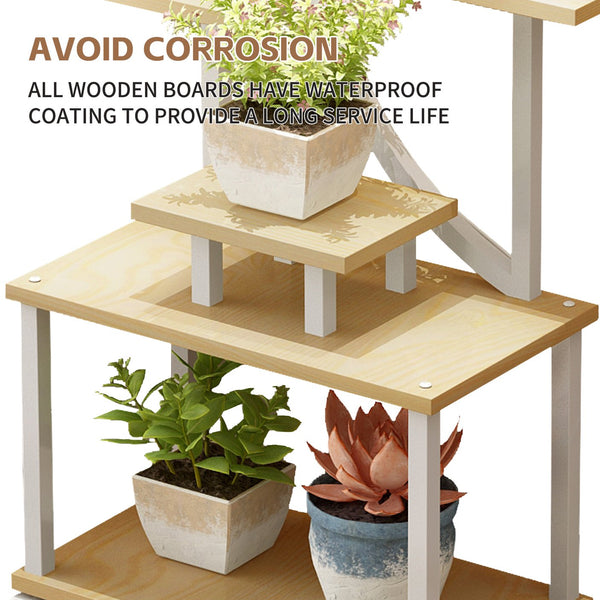 English Elm Plant Stand with Full Spectrum Grow Lights 8 Tier S Shaped Iron Corner Display Rack White+Natural W2641P446508