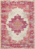 Nourison Passion PSN03 Machine Made Power-loomed Ornamental Border Indoor Only Bohemian Vintage Rug Ivory,Fuchsia, Pink and White 100% Polypropylene 99446388179