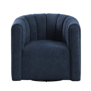 English Elm Modern Swivel Chair with Ottoman in Bouclé Fabric, Solid Wood Frame, Cozy Curved Design for Living Rooms Blue 32 L x 31 W x 31.25 H B011P281845