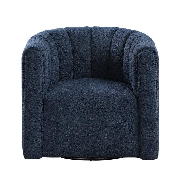 English Elm Modern Swivel Chair with Ottoman in Bouclé Fabric, Solid Wood Frame, Cozy Curved Design for Living Rooms Blue 32 L x 31 W x 31.25 H B011P281845