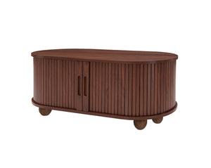 English Elm Coffee Table with Sliding Door Storage Dark Walnut Low Profile Modern Living Room W688P339193