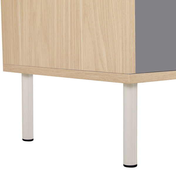 English Elm 2 Modern Cat Tree & Side Cabinet with Litter Box Enclosure, Stylish Wood Bookcase with Hidden Storage, Natural/Grey Elegance N843P254701N