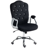 English Elm Vinsetto Home Office Chair, Velvet Computer Chair, Button Tufted Desk Chair With Swivel Wheels, Adjustable Height, and Tilt Function, Black