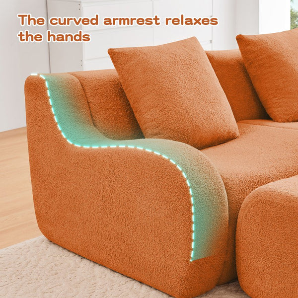 English Elm Boneless 3-Seat Sofa In Soft Teddy Fabric, Curved Armrests, No Assembly, Anti-Slip Base For Comfort W714S01450