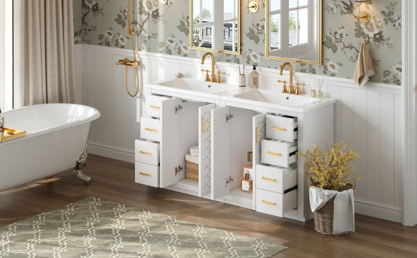 English Elm 60'' Modern Bathroom Vanity Set With Ceramic Sink, Solid Wood Frame, Soft-Close Drawers & Doors N710SS00001K