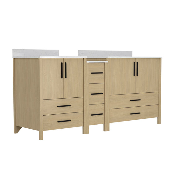 English Elm 108"w×22"d×34"h Freestanding Double Sink Vanity with White Countertop Soft Close T3785S00008