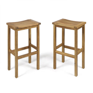 English Elm Christopher Knight Home® - CARIBBEAN Acacia Wood 30" Outdoor Barstool Set of 2 — Weather-Resistant Saddle Seats, Slat Design Natural 61426.00