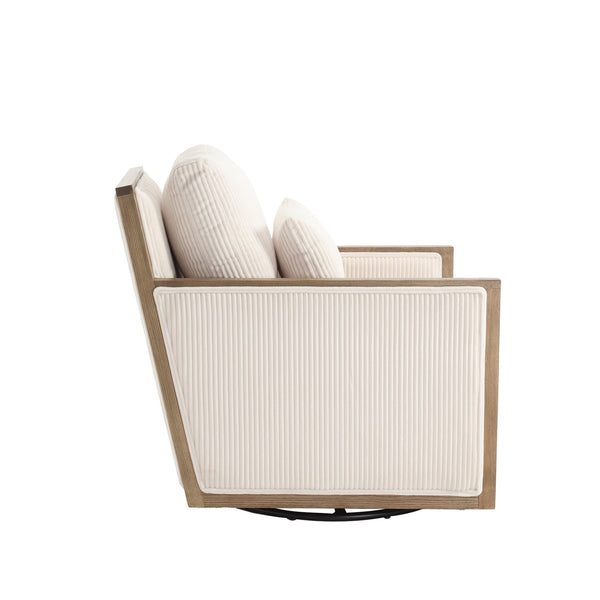 English Elm Corduroy Swivel Barrel Chair with Removable Cushion 360° Metal Base Sturdy Hardwood Frame Cozy Lounge Seat Beige W395P209380