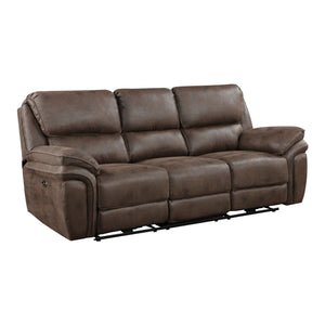 English Elm Plush Power Reclining Sofa Set Microfiber Upholstered Loveseat with Usb Charging Console Brown B011S01279