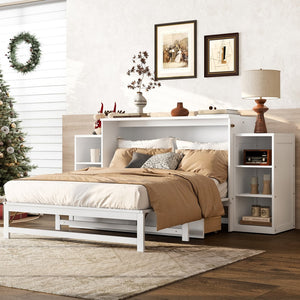 English Elm Full-Size Murphy Bed With Stylish Storage Drawers & Shelves – Perfect For Compact Spaces & Guests! W1580S00251