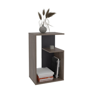 English Elm Side Table 25" H With 2 Shelves - Modern Dark Brown Accent For Living Room, Bedroom & Entryway B097P296869-GIGA