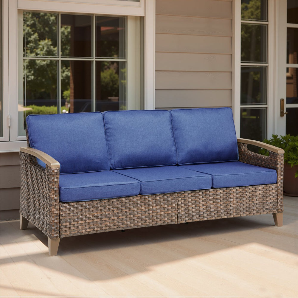 English Elm 73.6" Outdoor Pe Rattan Sofa Deep Seating Porch Couch with Thick Olefin Cushions T3773P418187
