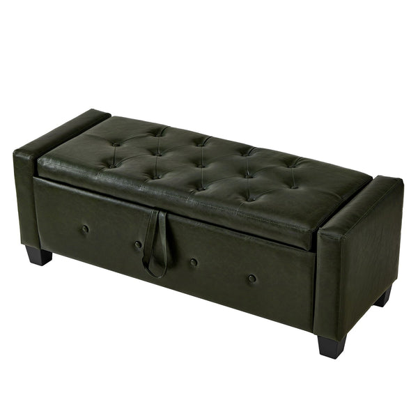 English Elm 48" Storage Ottoman Bench with Tufted Faux Leather Upholstery, Solid Wood Frame & 300lb Capacity Dark Green W1097P338777