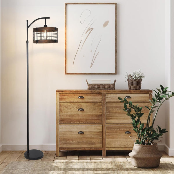 English Elm Arc Floor Lamp Solid Wood Iron Shade Dimmable Led Industrial Farmhouse Living Room W2738P448394