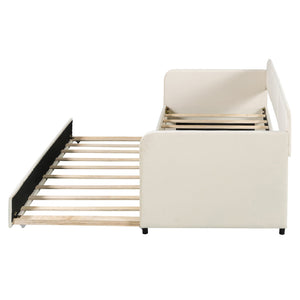English Elm Upholstered Velvet Twin Daybed with Pull Out Trundle Sofa for Guest or Kids Room LP100127AAA