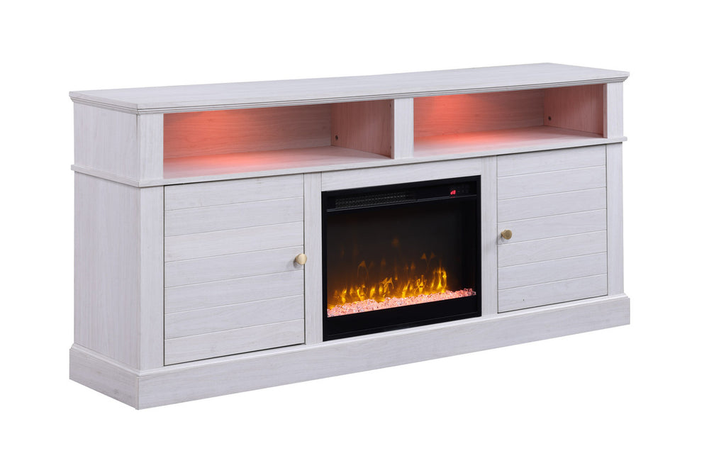 English Elm Tropea 58 Inch Open Shelf Media Console with Oak Finish and Cord Management B2749P413261